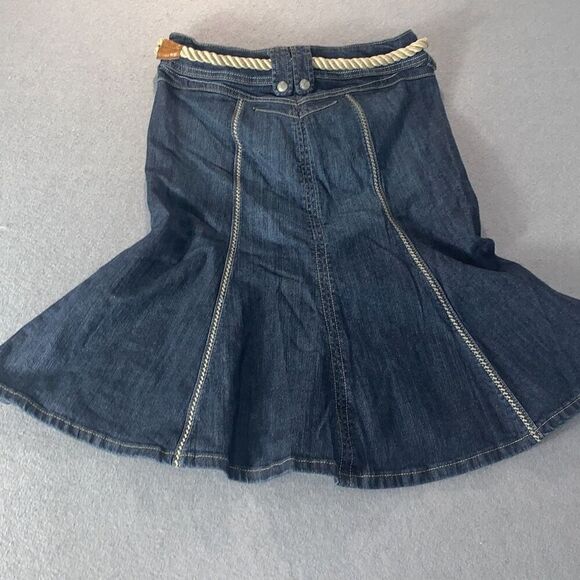 Vintage Y2K Candies Belted Denim Midi Trumpet Flare Skirt Size 5 - Picture 7 of 10